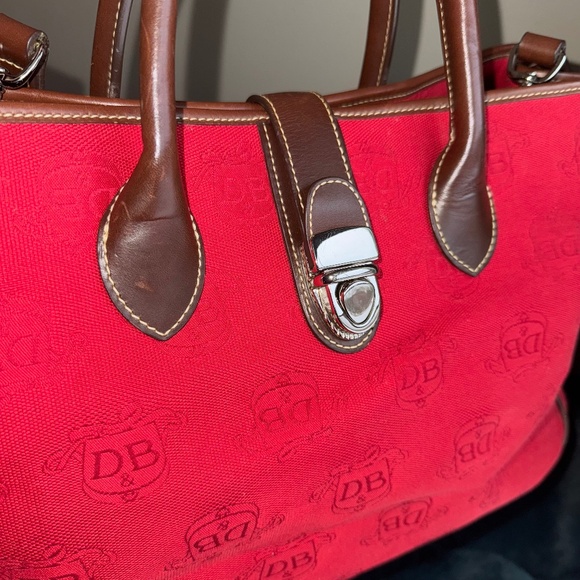 Dooney & Bourke Purse Tote Canvas & Leather LOGO Monogram D&B Red Purse Bag - Picture 4 of 14